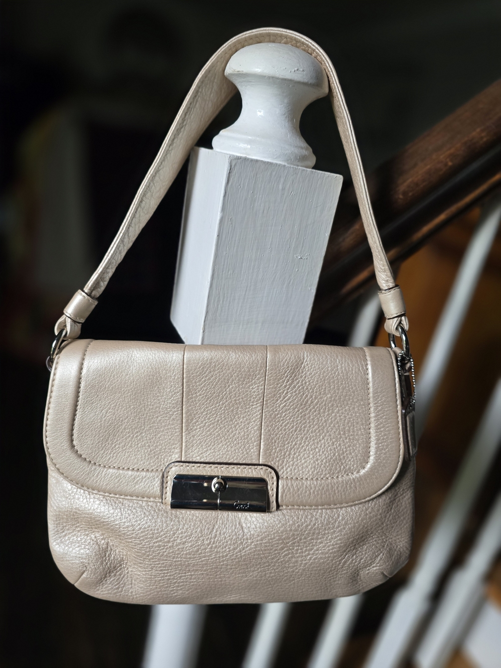 Coach Kirstin Small Leather Shoulder Bag in Metalic Beige